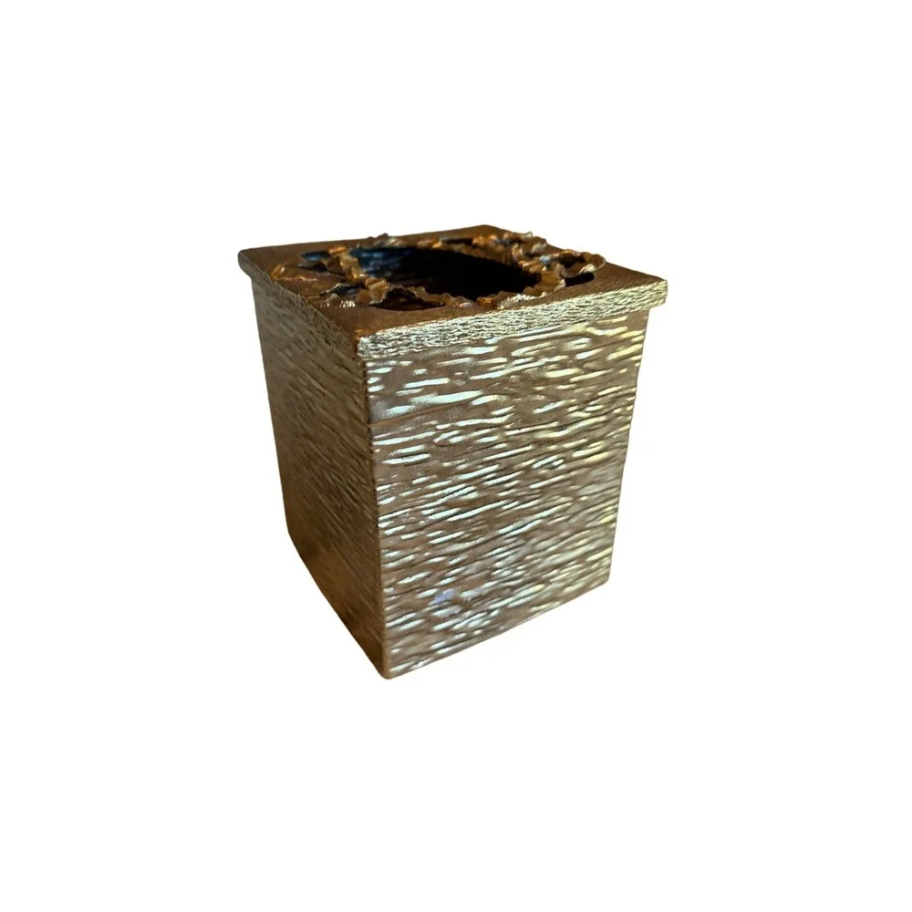 Vintage 1970s Brass Upright Tissue Box Cover Ribbon Detail